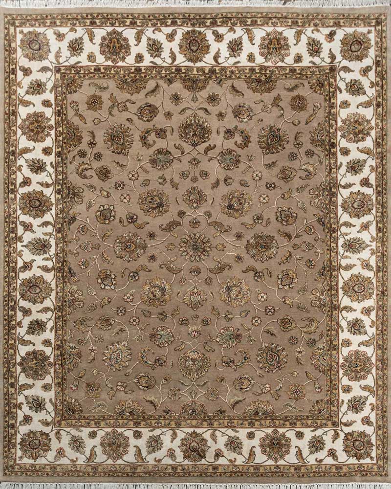 Luxury - Basis Sand Ivory Wool & Silk Hand Knotted Premium Carpet