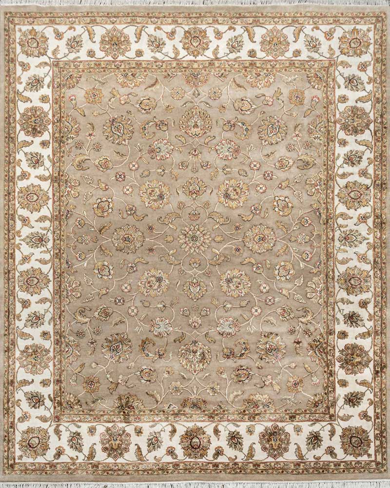 Luxury - Basis Sand Ivory Wool & Silk Hand Knotted Premium Carpet