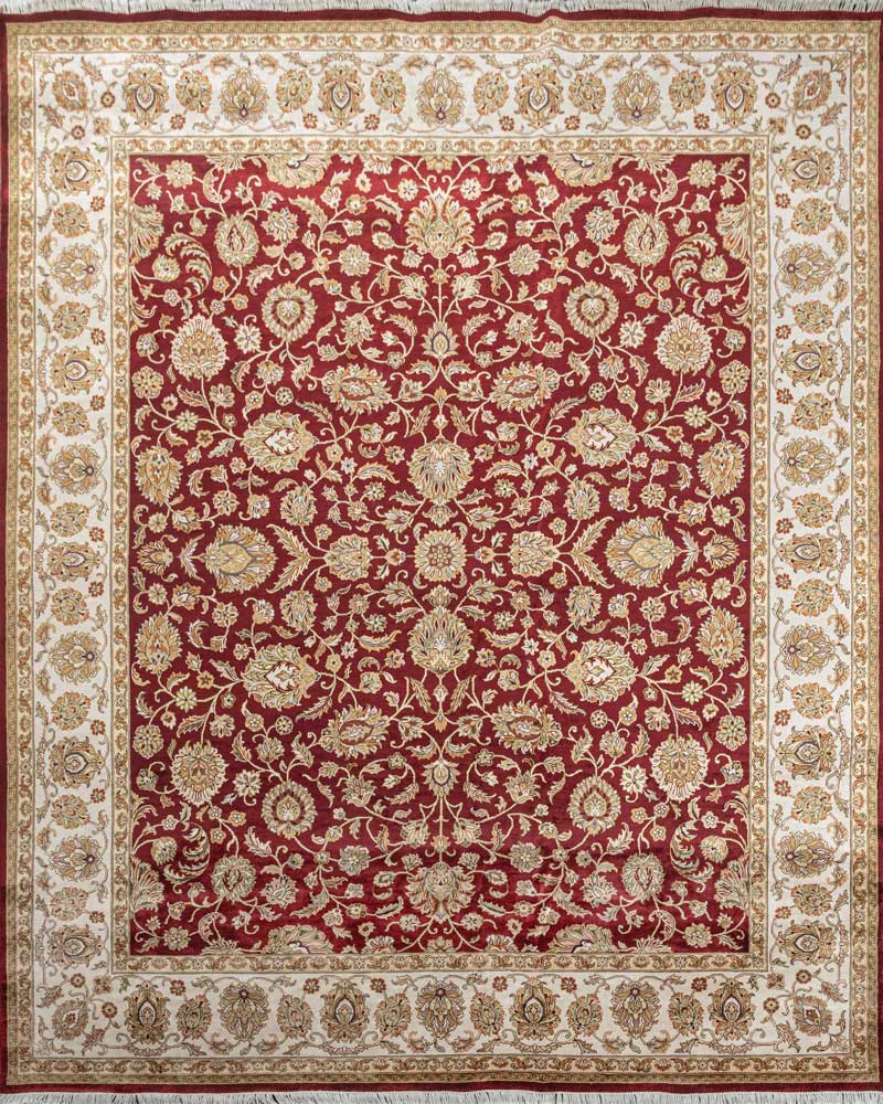Luxury - Basis Red Ivory Wool & Silk Hand Knotted Premium Carpet
