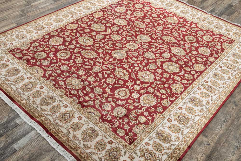Luxury - Basis Red Ivory Wool & Silk Hand Knotted Premium Carpet