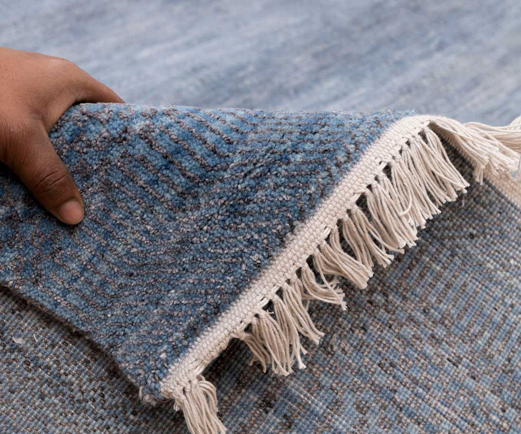 Luxury - Vintage Blue Grey Wool & Bamboo Silk Hand Knotted Premium Carpet
