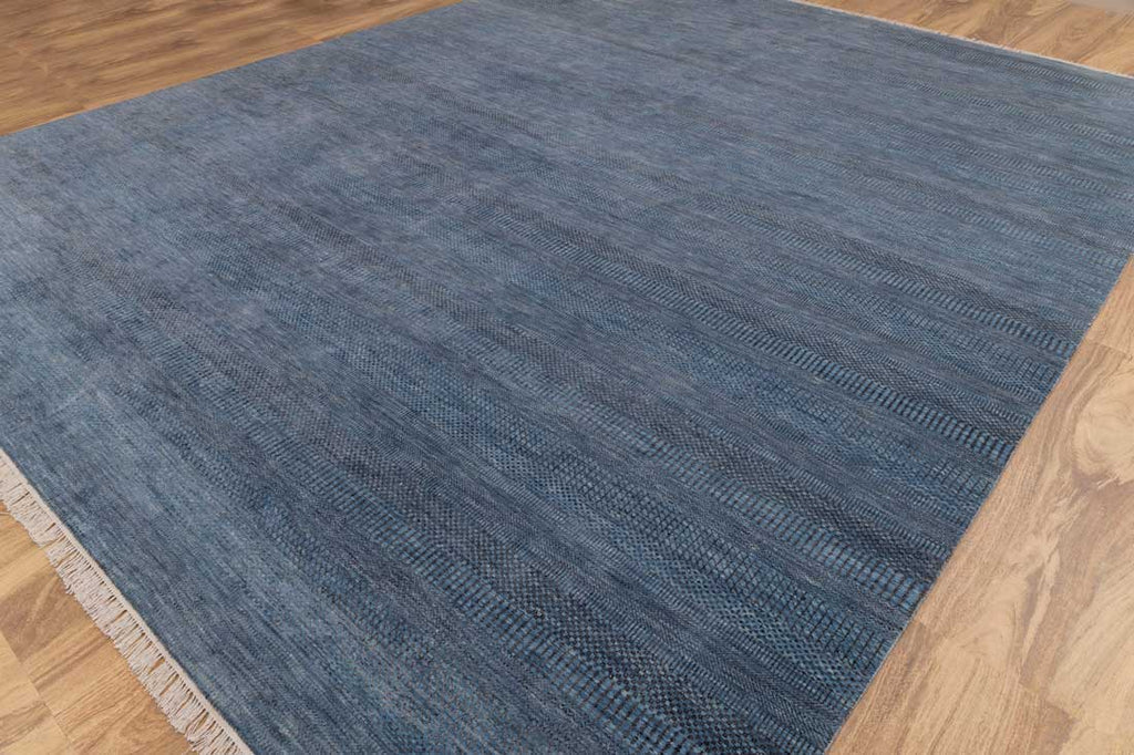 Luxury - Vintage Blue Grey Wool & Bamboo Silk Hand Knotted Premium Carpet