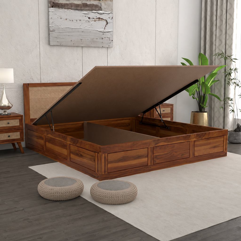 Solid Wood Scane Storage Bed with Hydraulic Storage