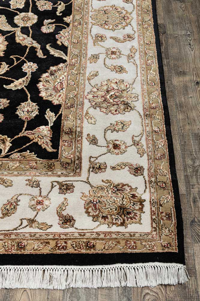Luxury - Basis Black Ivory Wool & Silk Hand Knotted Premium Carpet