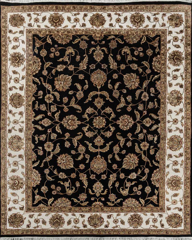 Luxury - Basis Black Ivory Wool & Silk Hand Knotted Premium Carpet