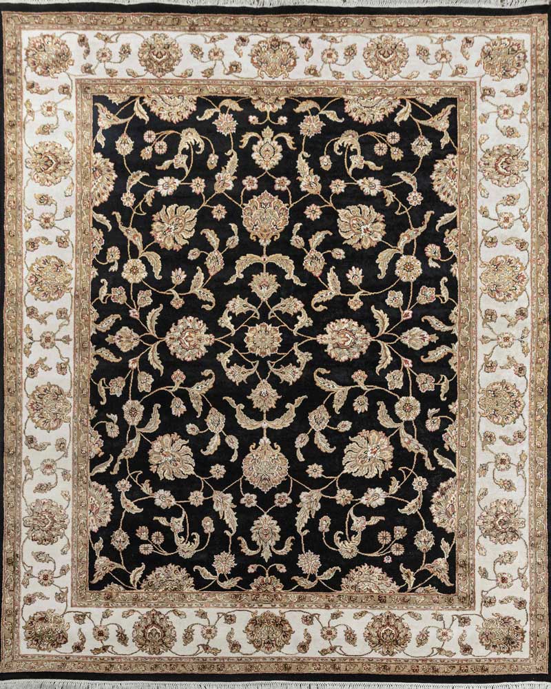 Luxury - Basis Black Ivory Wool & Silk Hand Knotted Premium Carpet