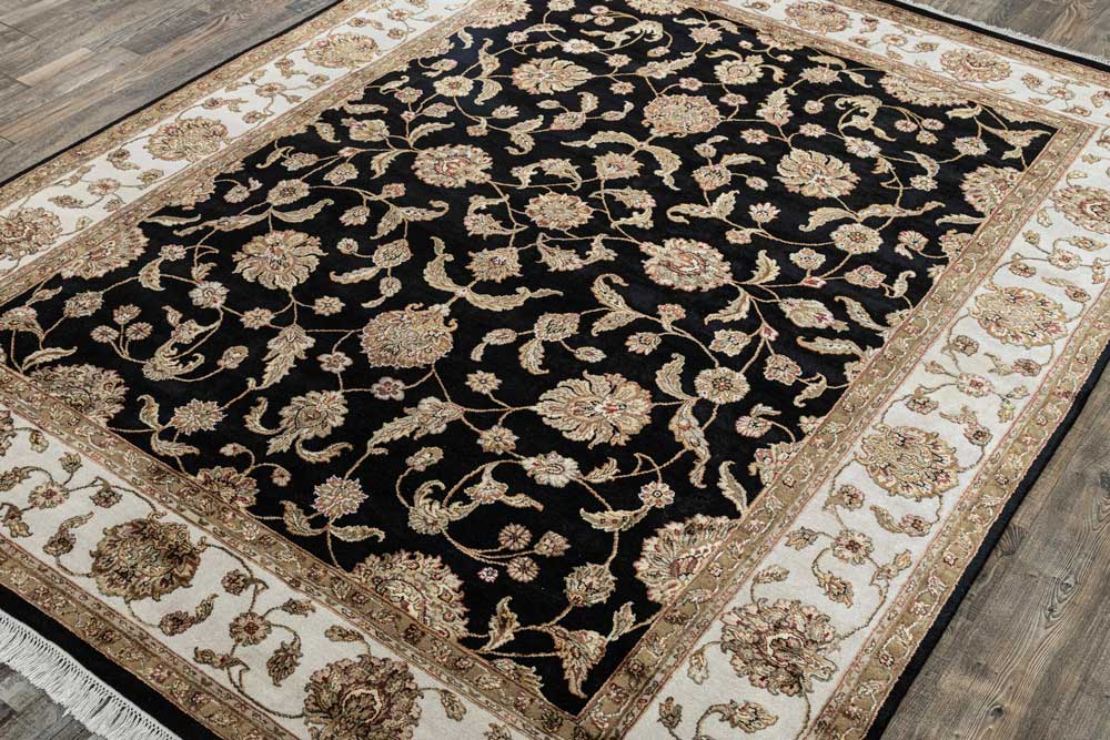 Luxury - Basis Black Ivory Wool & Silk Hand Knotted Premium Carpet