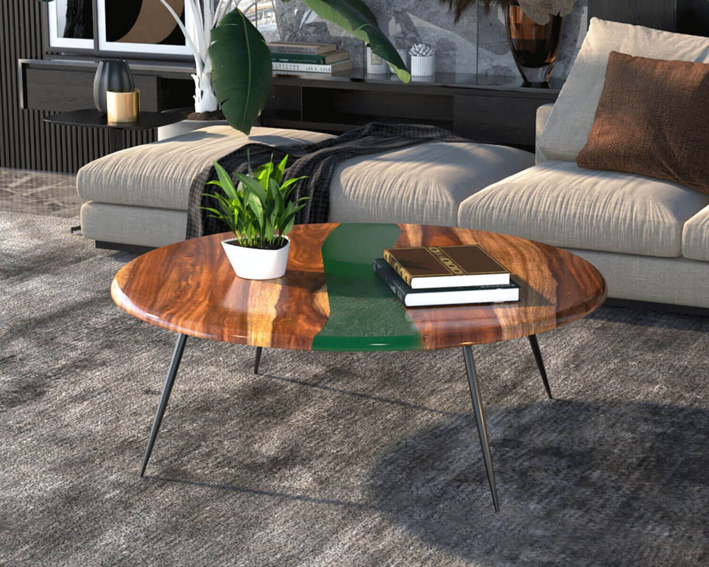 Mithi Solid Wood Epoxy Coffee Table with Green Resin Top