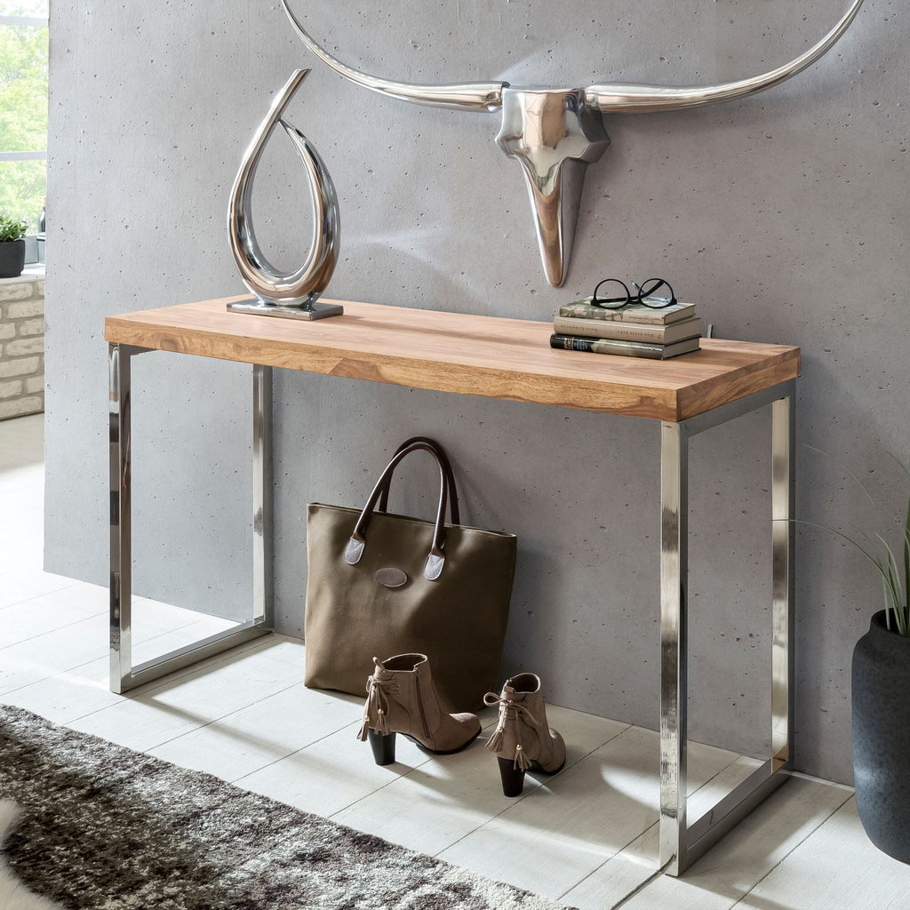 Solid Wood Shine Sheesham Console Table Walnut