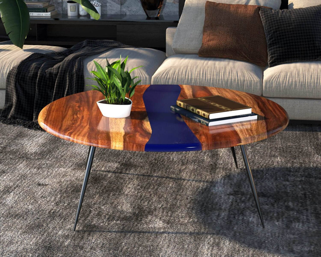 Mithi Solid Wood Epoxy Coffee Table with Blue Resin Top