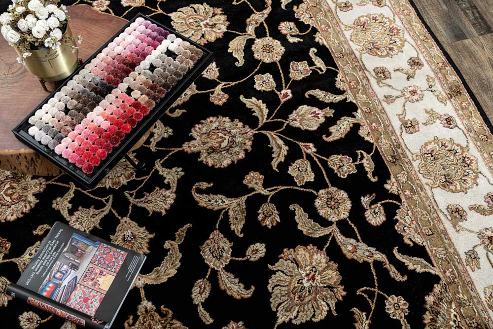 Luxury - Basis Black Ivory Wool & Silk Hand Knotted Premium Carpet