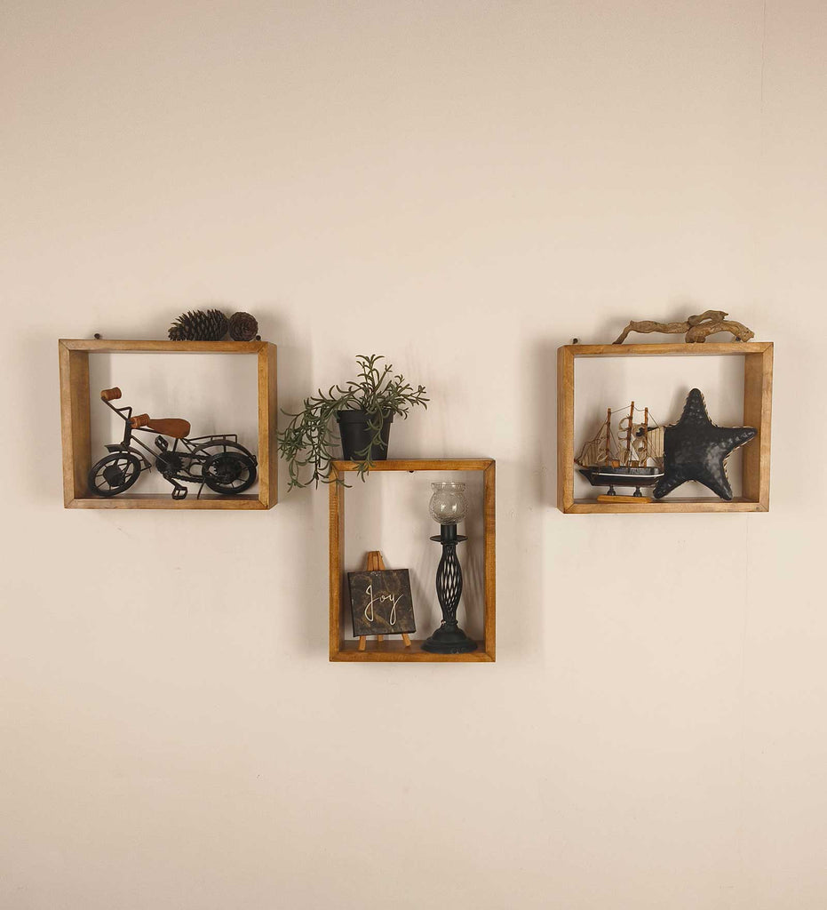 ARTHUR III Rectangular Shaped Set of 3 Wooden Wall Shelves
