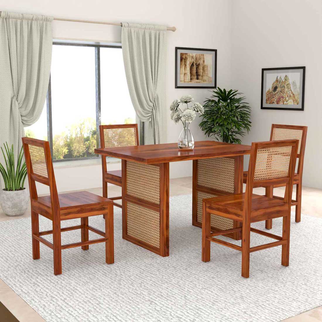 Solid Wood Scane Dining Set with Cane Back Chairs