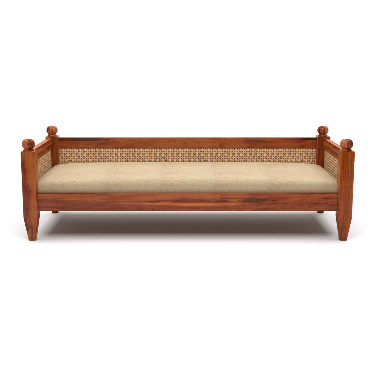 Solid Wood Scane Daybed with Handcrafted Cane Backrest