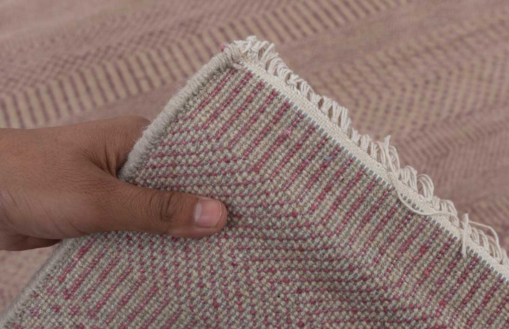 Luxury - Abstract Beige Pink Wool & Bamboo Silk Hand Knotted Premium Carpet
