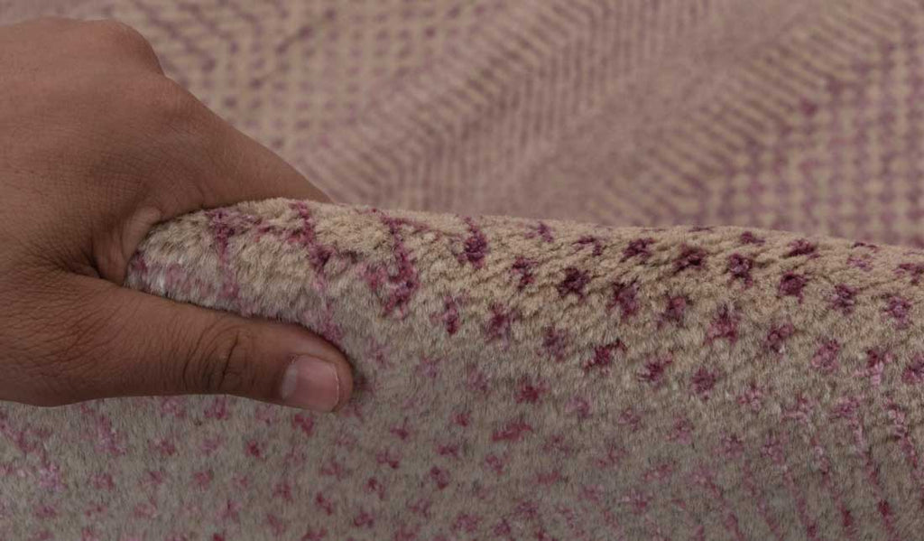 Luxury - Abstract Beige Pink Wool & Bamboo Silk Hand Knotted Premium Carpet