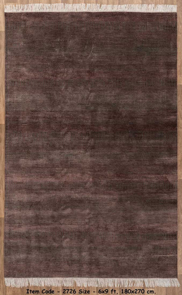 Luxury - Grassland Grey Maroon Wool & Bamboo Silk Hand Knotted Premium Carpet
