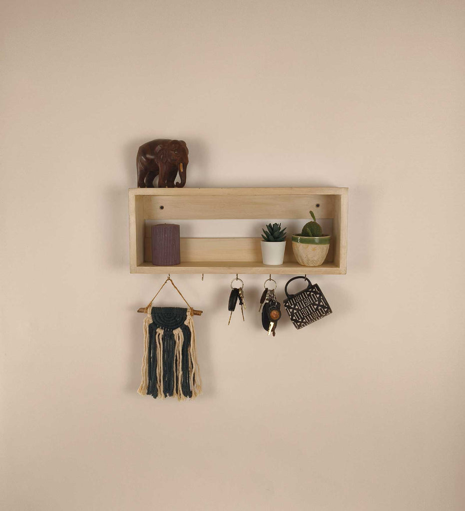 Avalon Wooden Wall Shelf Organiser with Key Holders