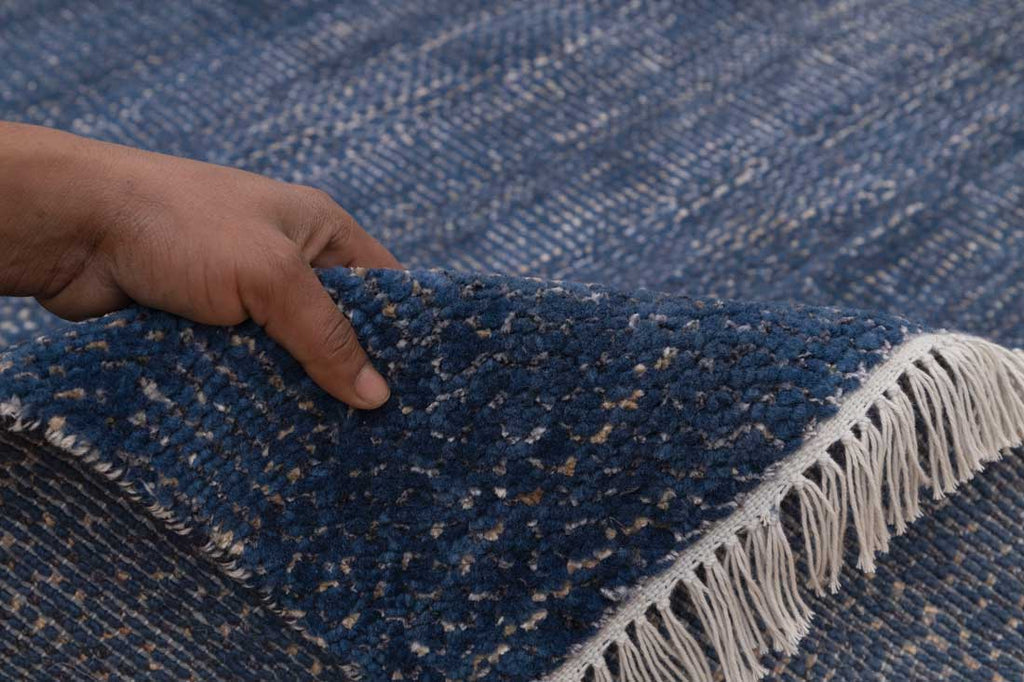 Luxury - Fennel Blue Gold Wool & Bamboo Silk Hand Knotted Premium Carpet