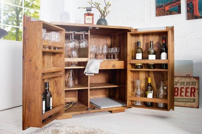 Luxurious Walnut Wooden Bar Wall Shelf / Mini Bar Cabinet