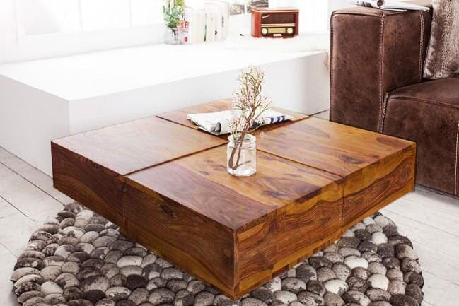 Solid Wood Contrast Square Coffee Table Honey