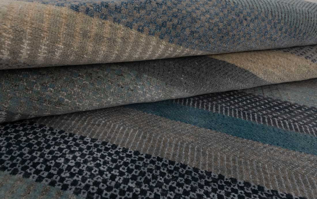 Luxury - Oregon Blue Grey Camel Wool & Bamboo Silk Hand Knotted Premium Carpet