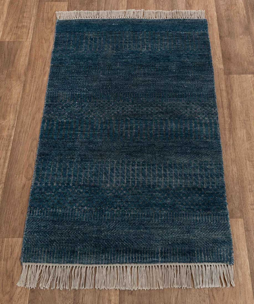 Luxury - Gradient Blue Grey Wool & Bamboo Silk Hand Knotted Premium Carpet