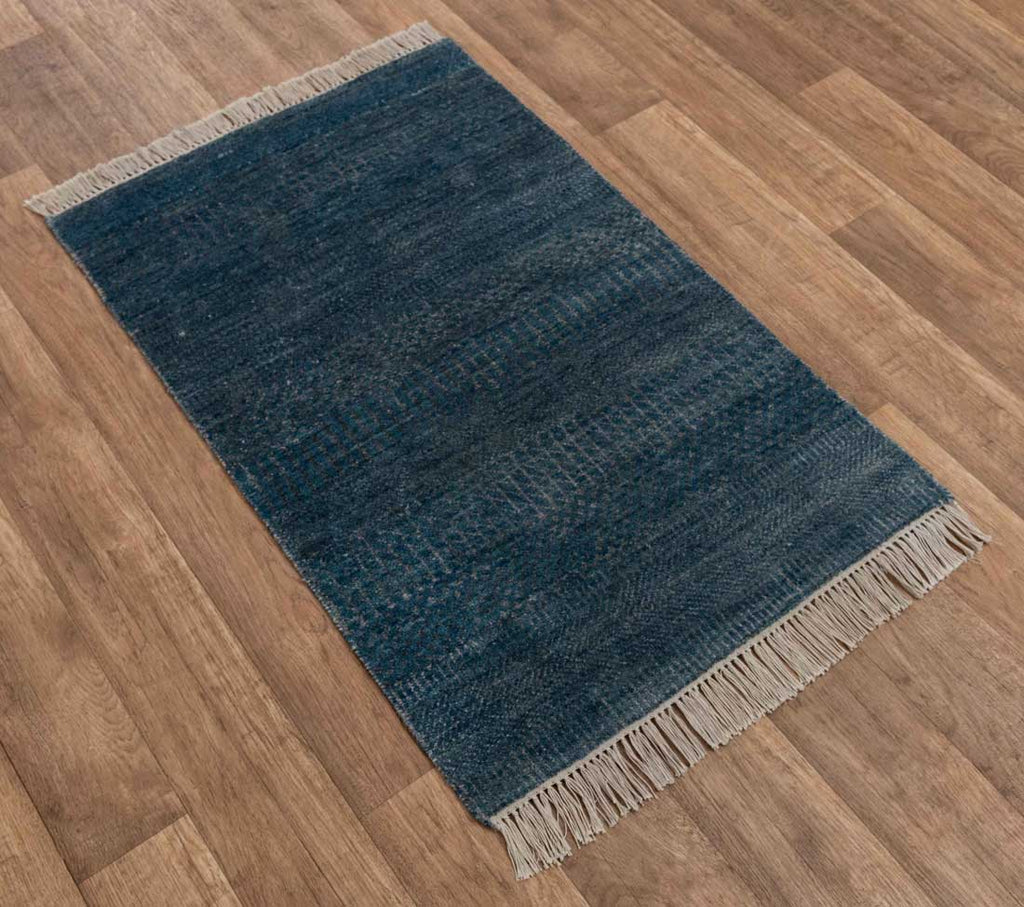Luxury - Gradient Blue Grey Wool & Bamboo Silk Hand Knotted Premium Carpet