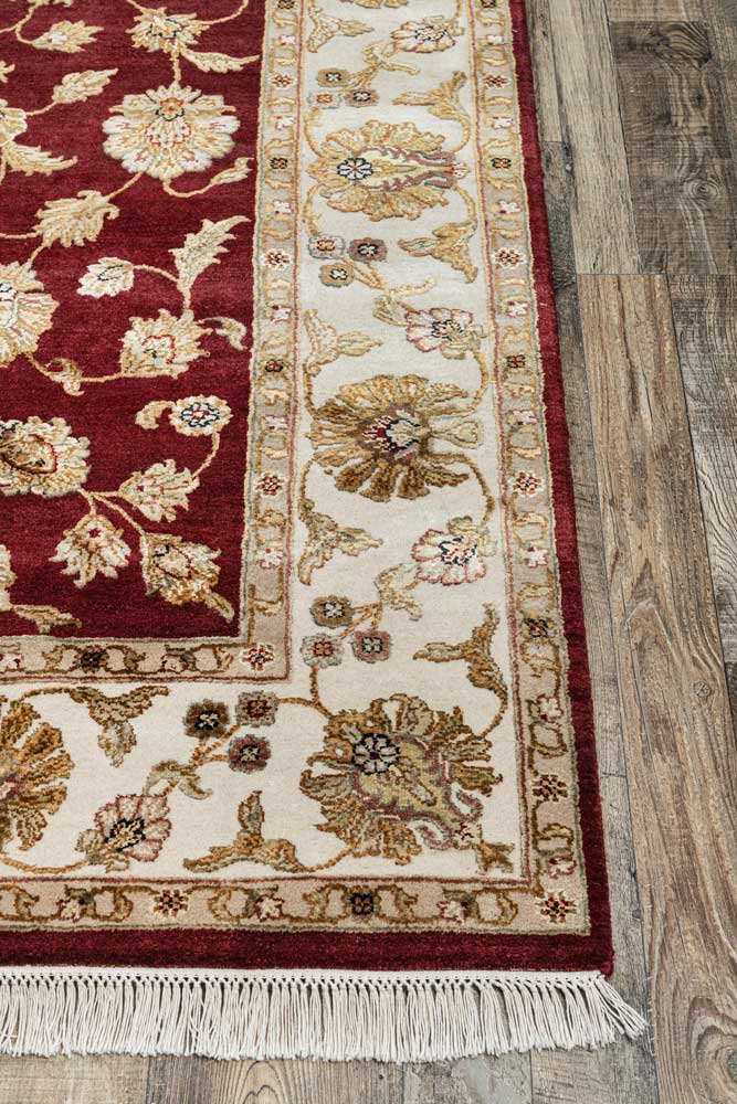 Luxury - Basis Red Ivory Wool & Silk Hand Knotted Premium Carpet