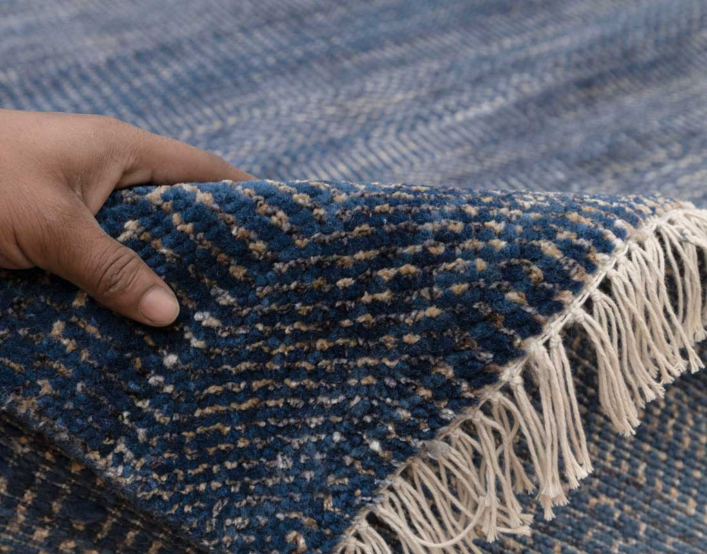 Luxury - Birchwood Blue Gold Wool & Bamboo Silk Hand Knotted Premium Carpet
