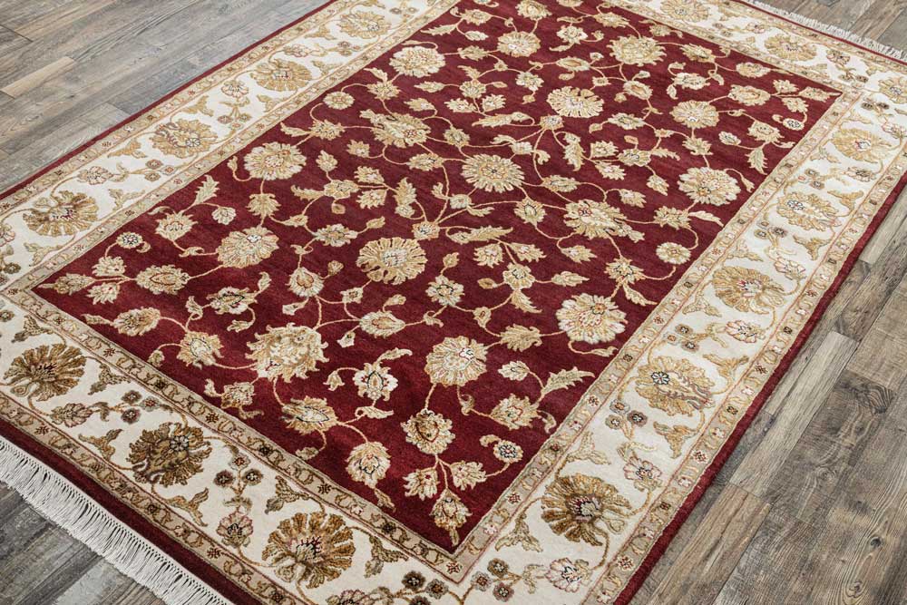 Luxury - Basis Red Ivory Wool & Silk Hand Knotted Premium Carpet