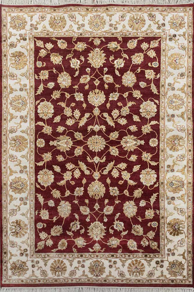 Luxury - Basis Red Ivory Wool & Silk Hand Knotted Premium Carpet