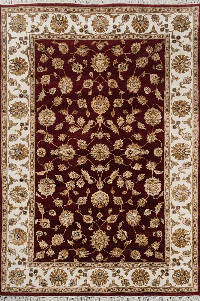 Luxury - Basis Red Ivory Wool & Silk Hand Knotted Premium Carpet