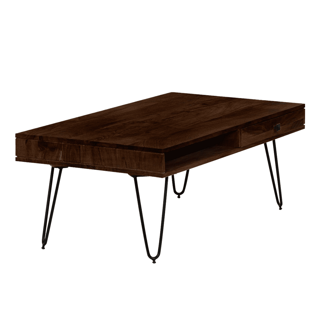 Solid Wood Shine Coffee Table with 2 Drawers Walnut