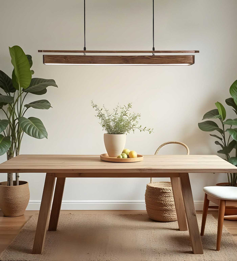 Solid Wood Art-Deco 48 Led Hanging Lamp With Brown Base