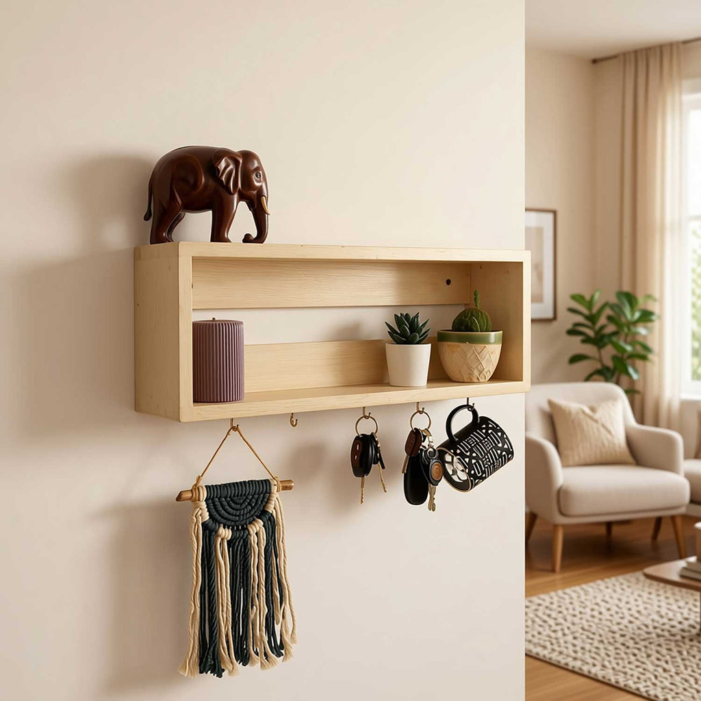 Avalon Wooden Wall Shelf Organiser with Key Holders