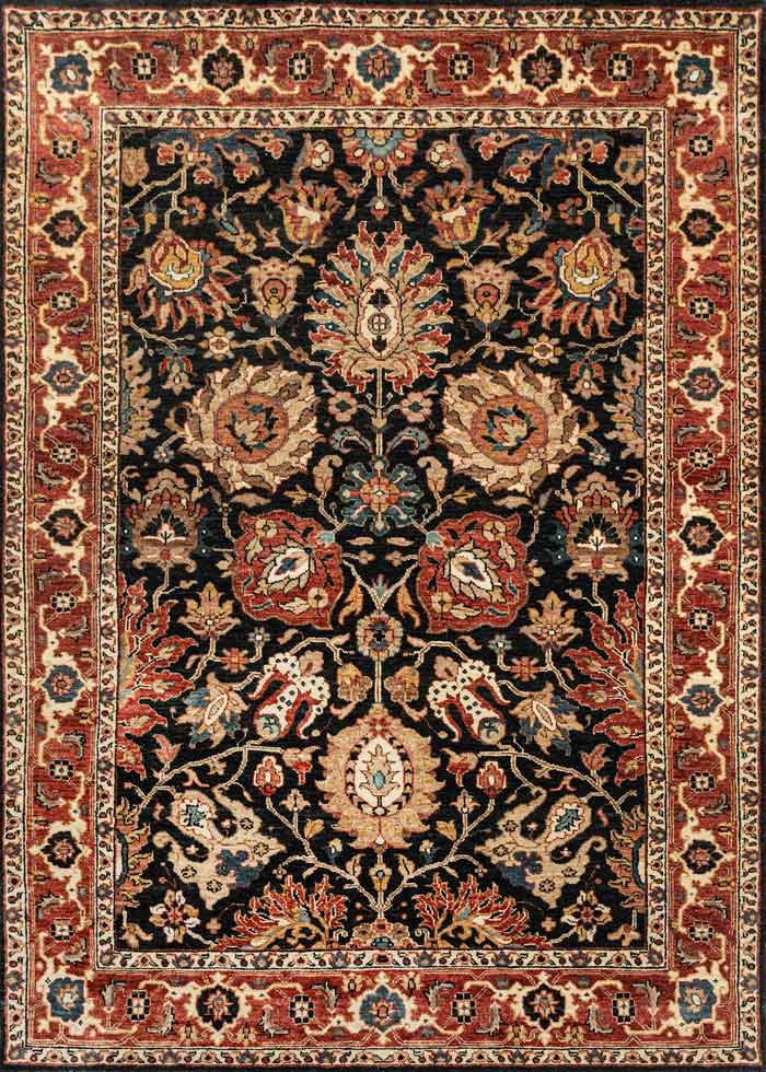 Bageecha Black Red 100% Wool Hand Knotted Carpet