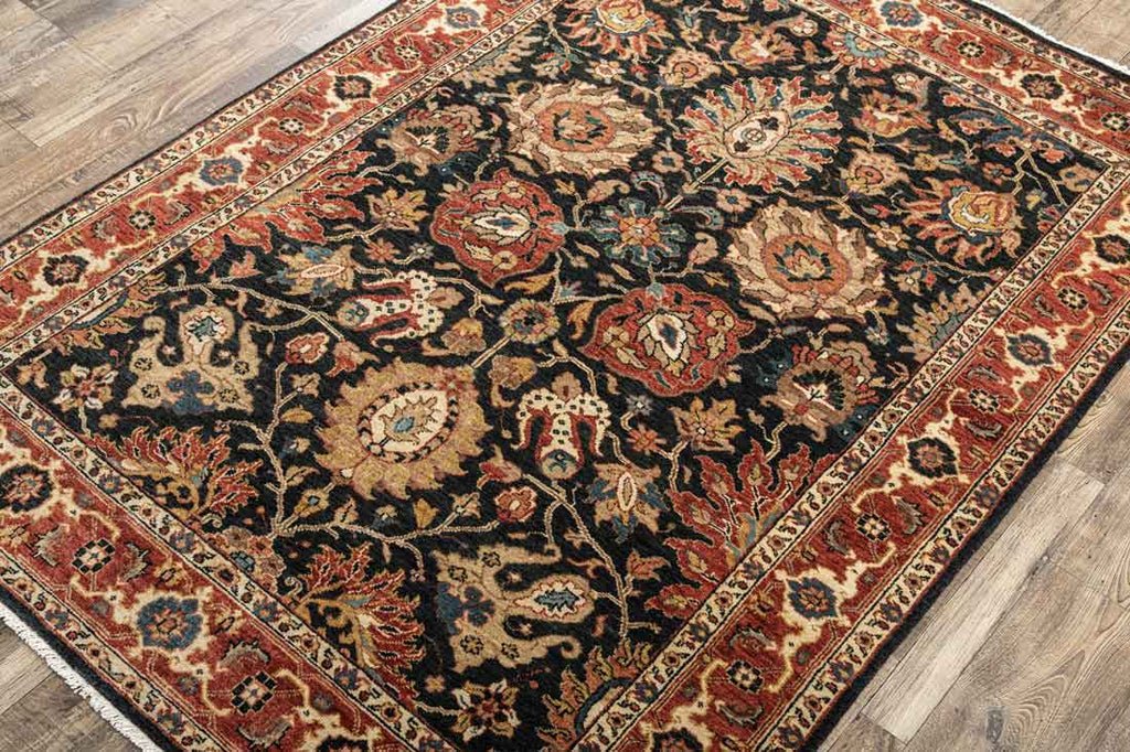 Bageecha Black Red 100% Wool Hand Knotted Carpet