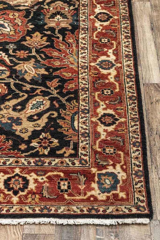 Bageecha Black Red 100% Wool Hand Knotted Carpet