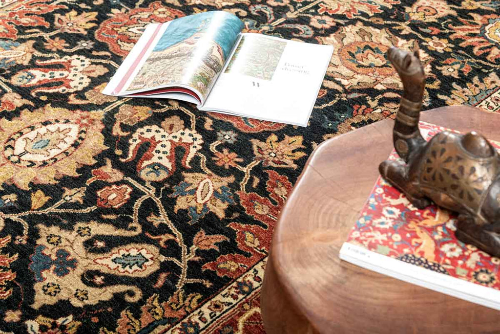 Bageecha Black Red 100% Wool Hand Knotted Carpet