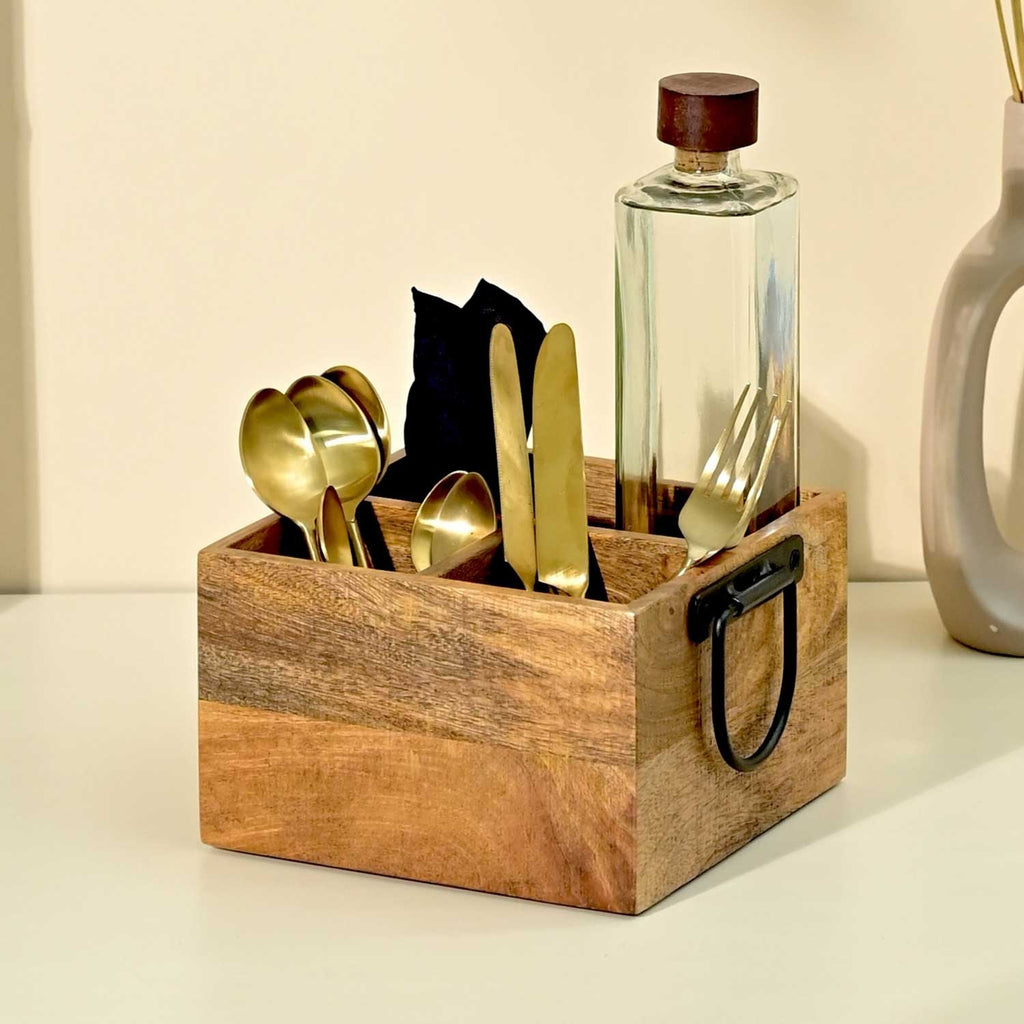 Solid Rugged Wood Cutlery Caddy/Holder