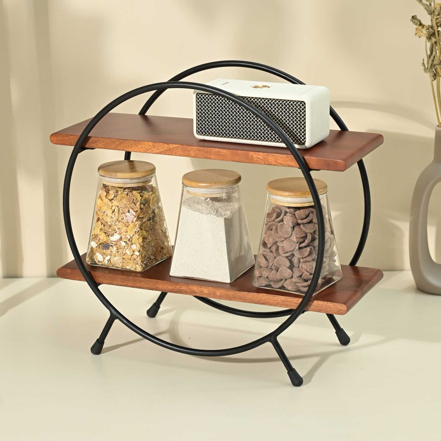 Solid Wood Circular Organizer with Black Frame from Mahogany Collection