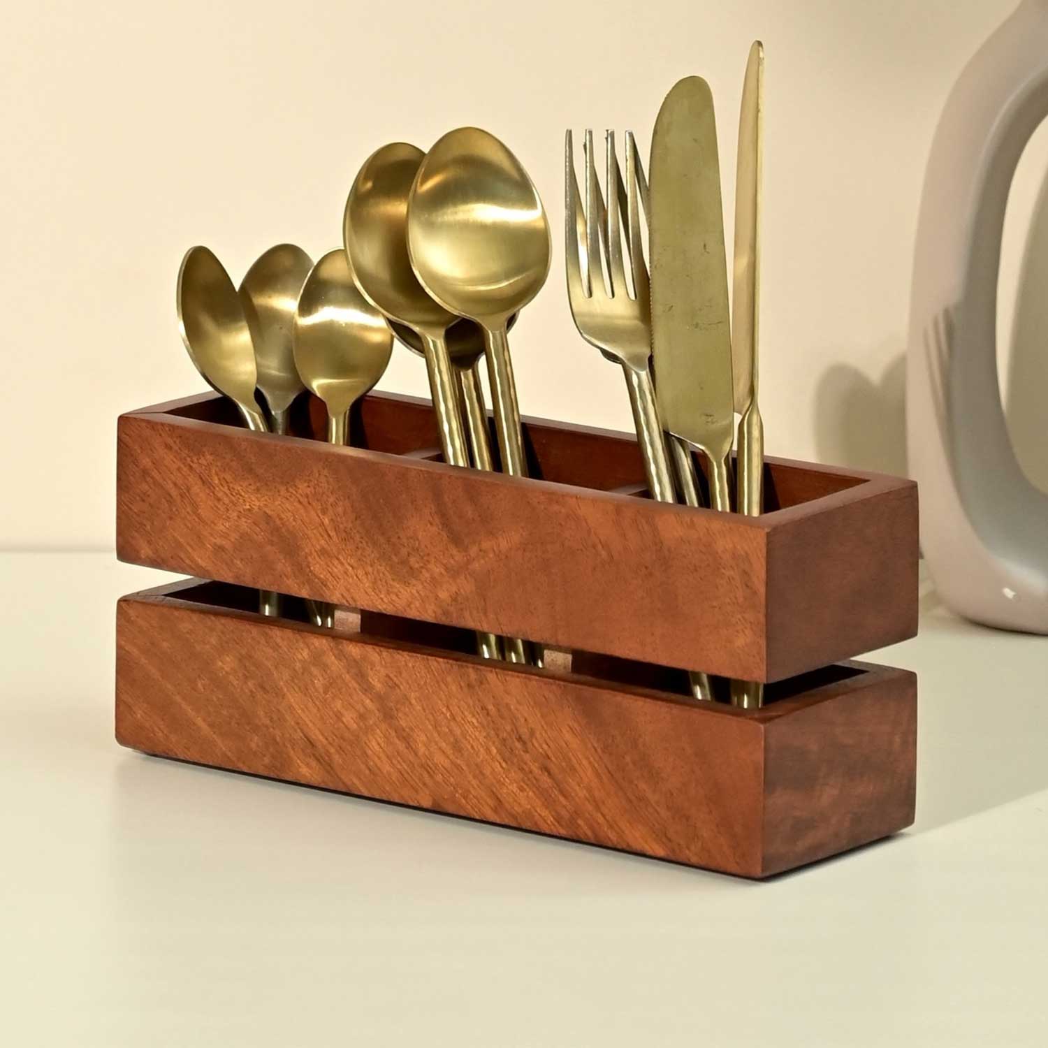 Solid Wood Cranny Cutlery Caddy Holder from Mahogany Collection