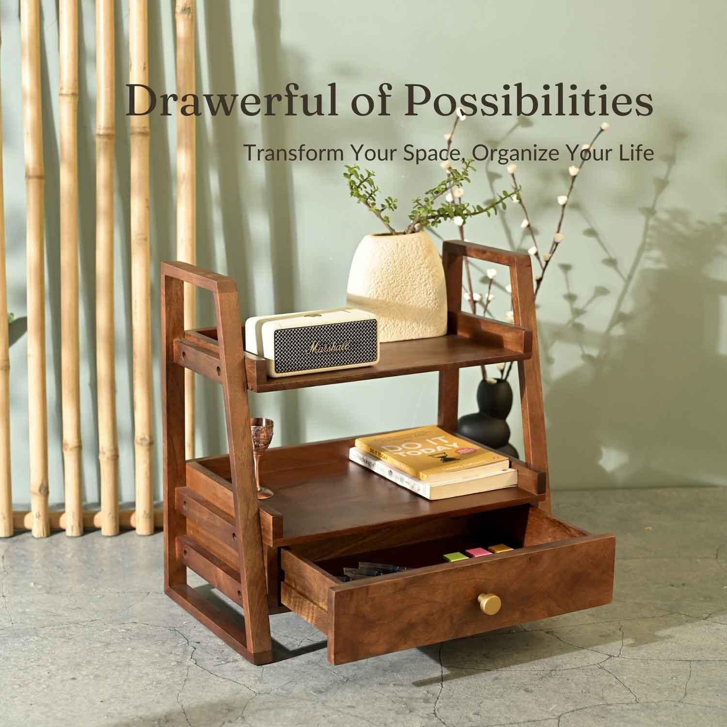 Solid Wood Versatile Organizer with Drawer