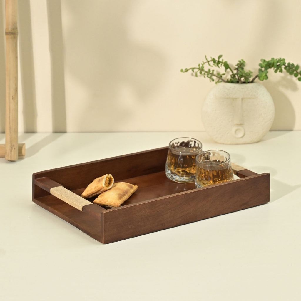 Solid Wood Tribal Serving Tray in Walnut