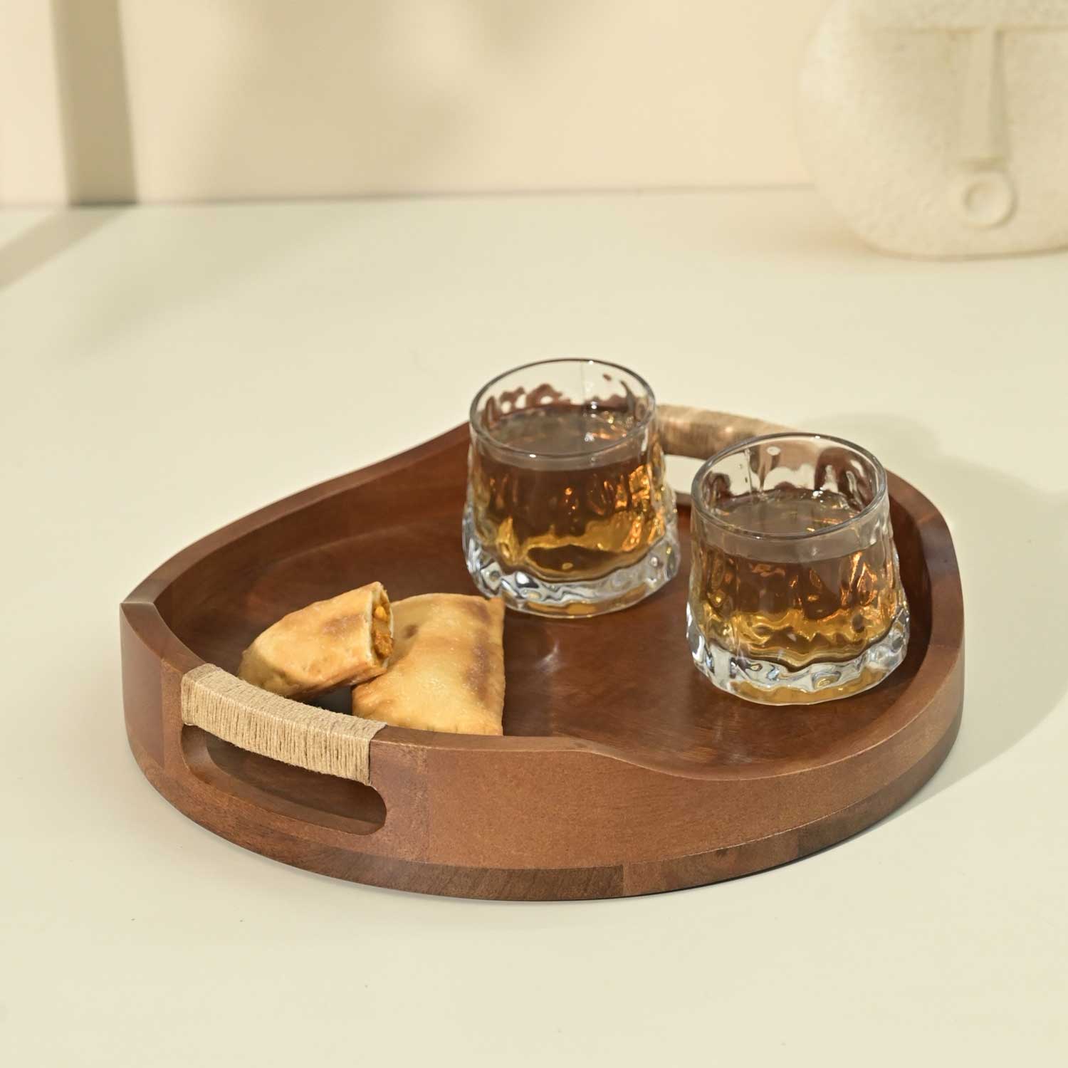 Solid Wood Tribal Curvy Serving Tray in Walnut