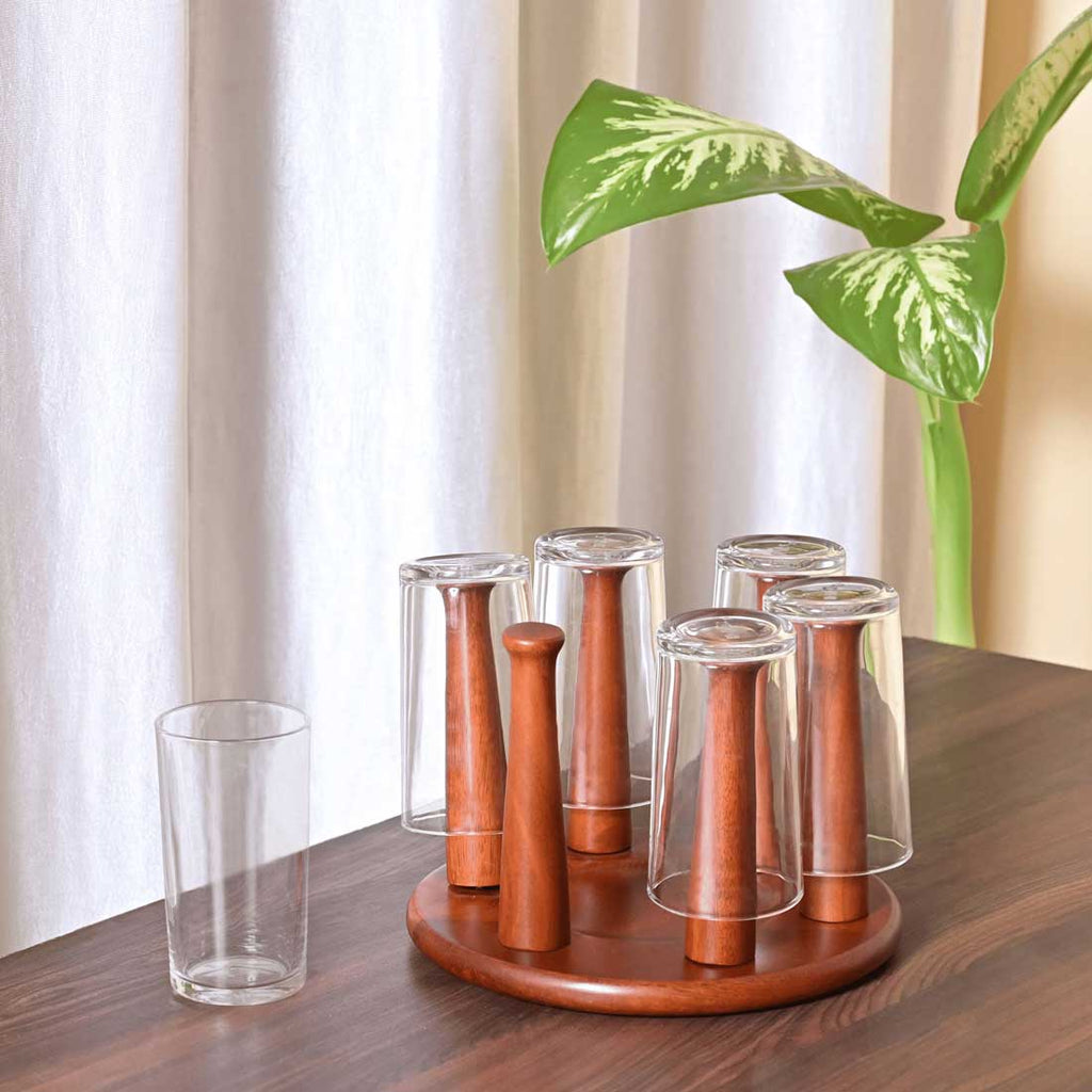 Solid Hexa Wooden Glass Stand for Kitchen
