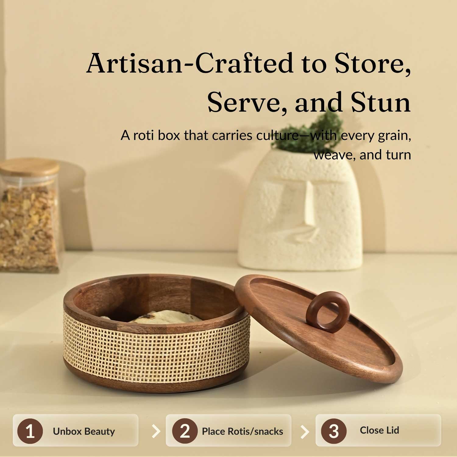 Solid Tresso Roti Box | Wooden Casserole