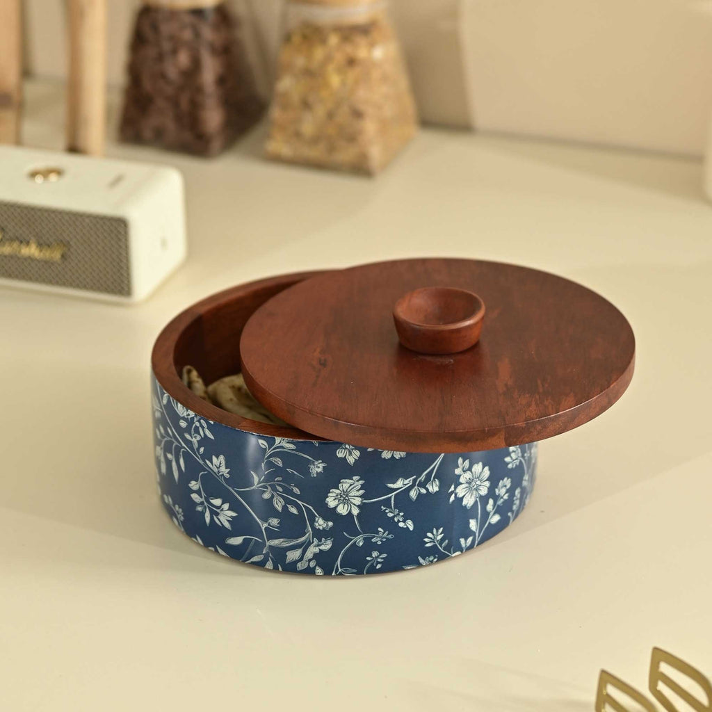 Solid Indigo Roti Box  | Wooden Casserole