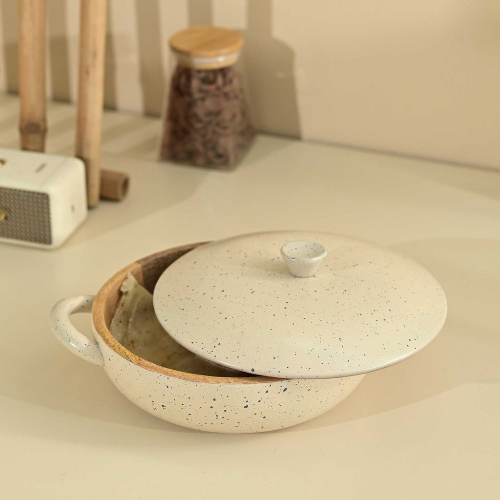 Solid Pebble Roti Box | Wooden Casserole